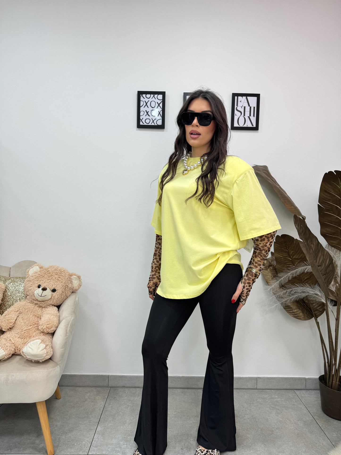 T-shirt Over Leopard Giallo