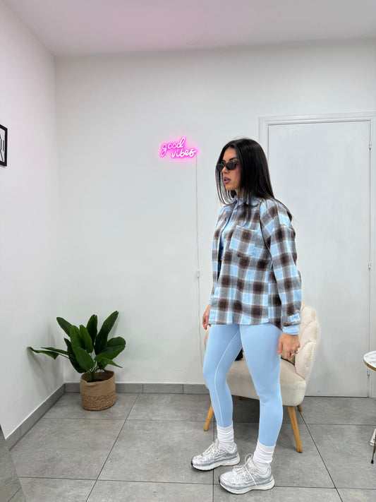 Camicia Quadri Strass Celeste