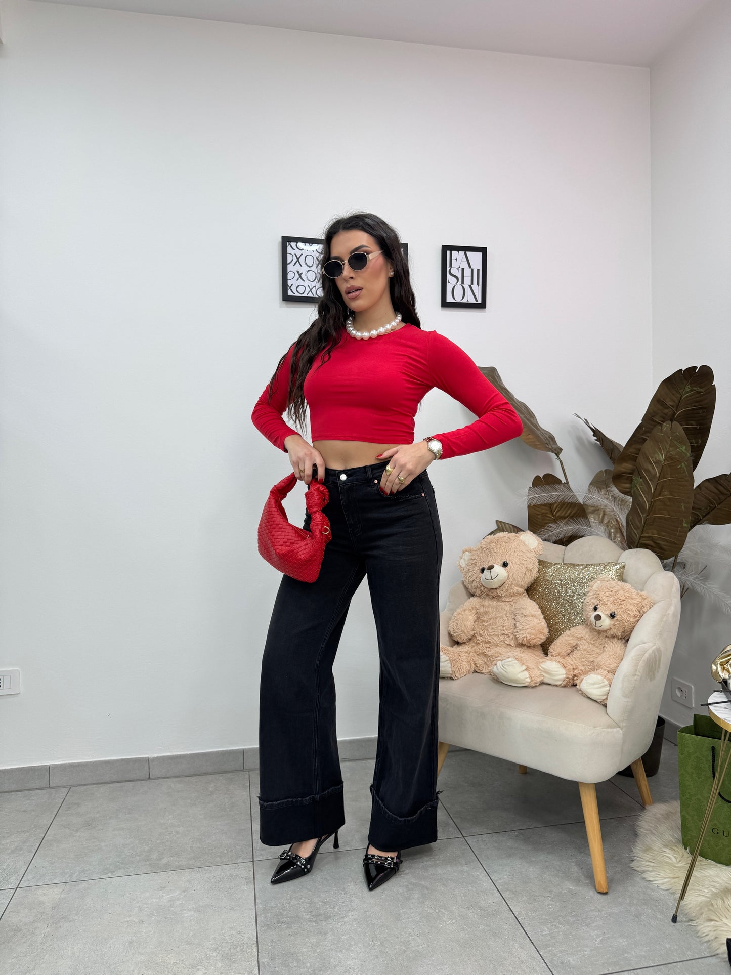 Maglia Crop Basic Rosso