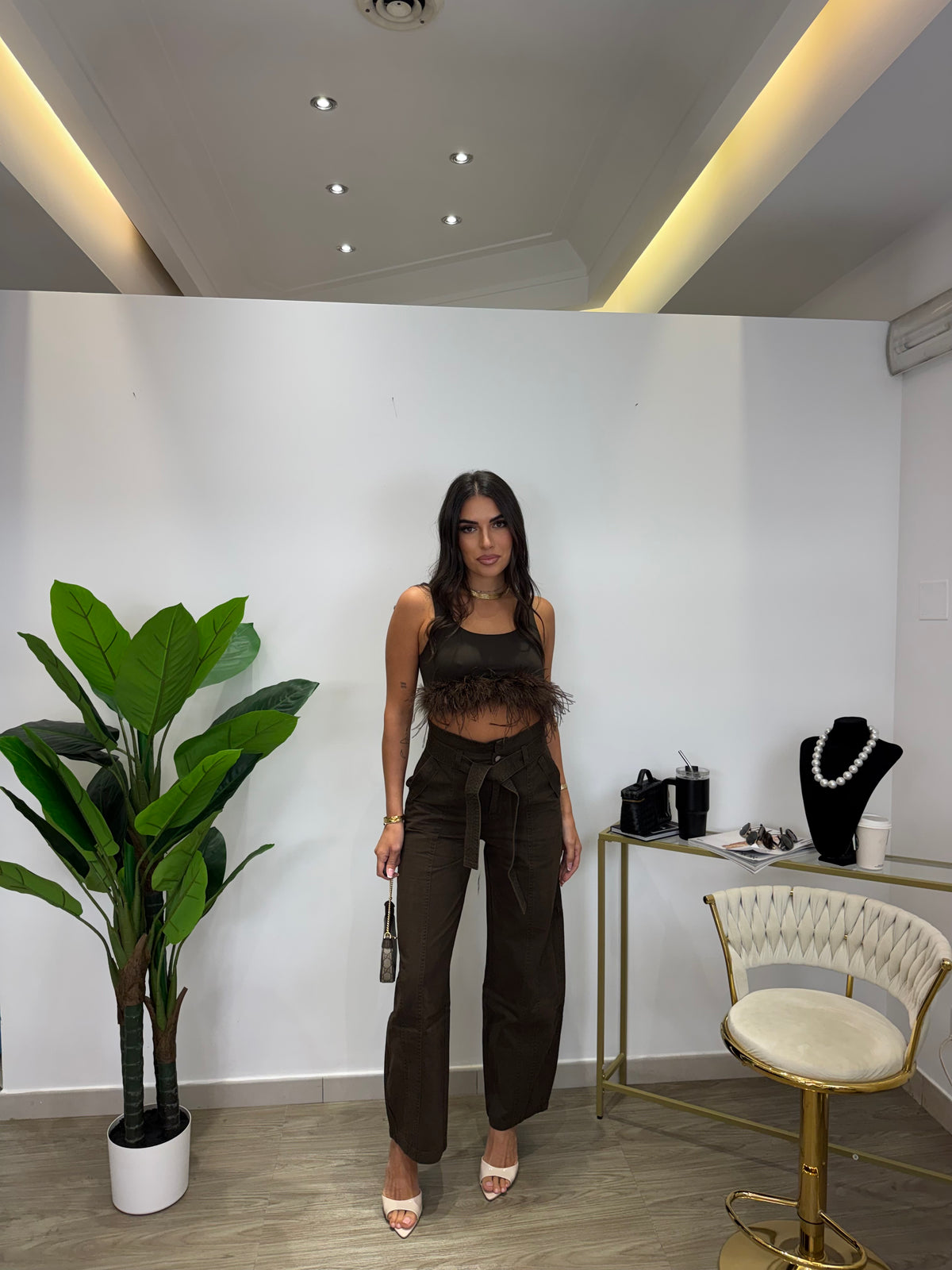 Crop Top Plume Marrone