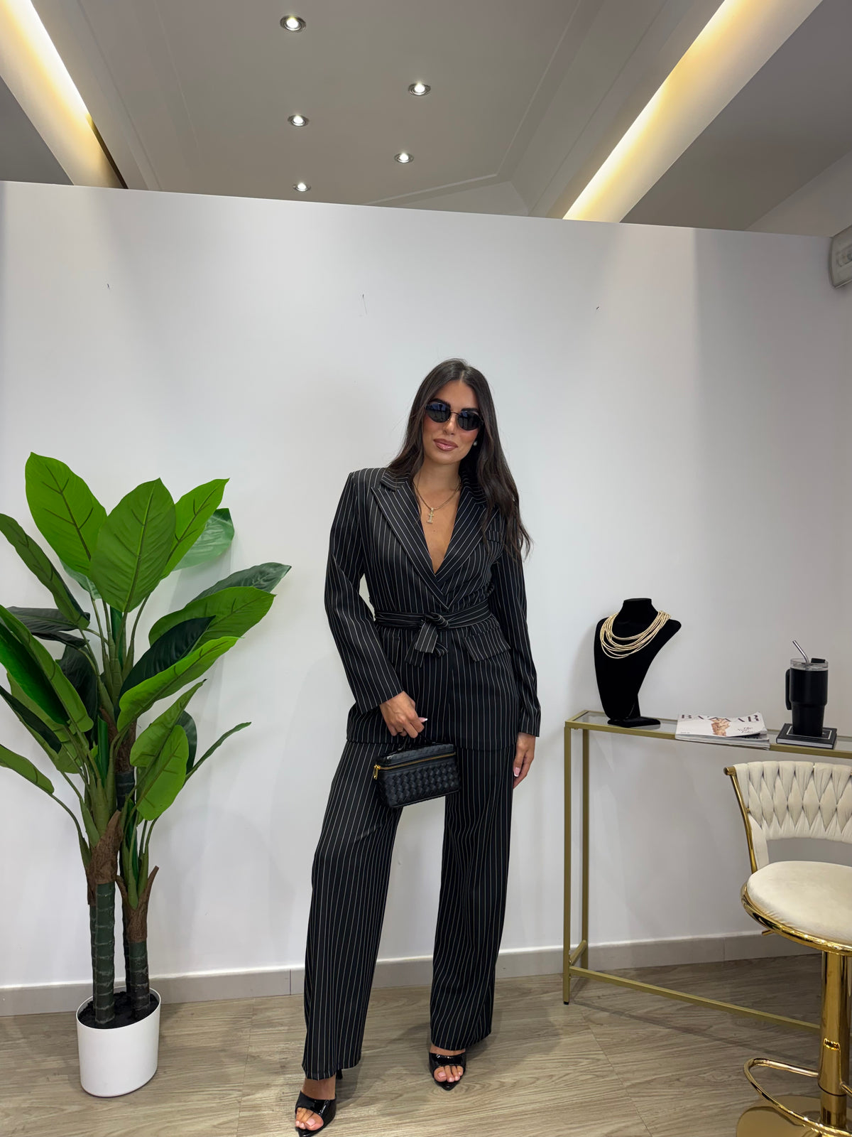 Tailleur Gessato Nero
