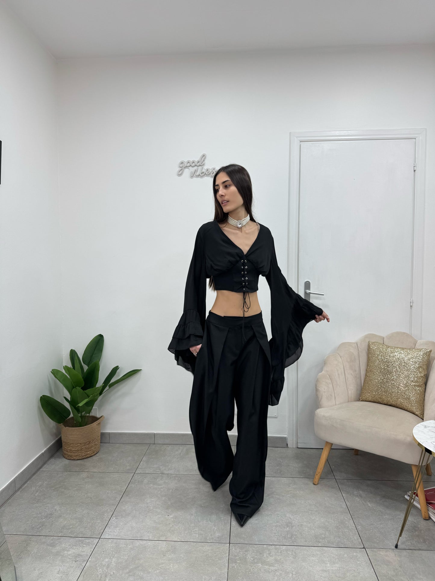 Camicia Crop Yasmine Nera