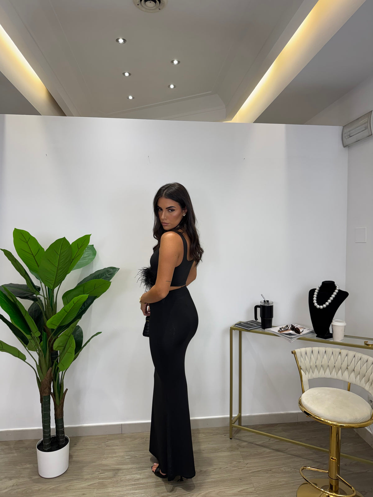 Crop Top Plume Nero