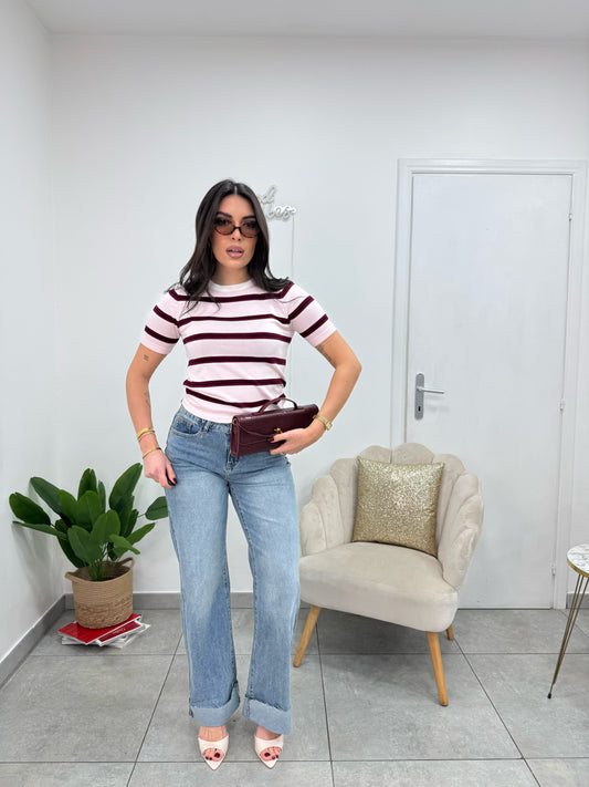 Maglia Spring Righe Rosa Bordeaux