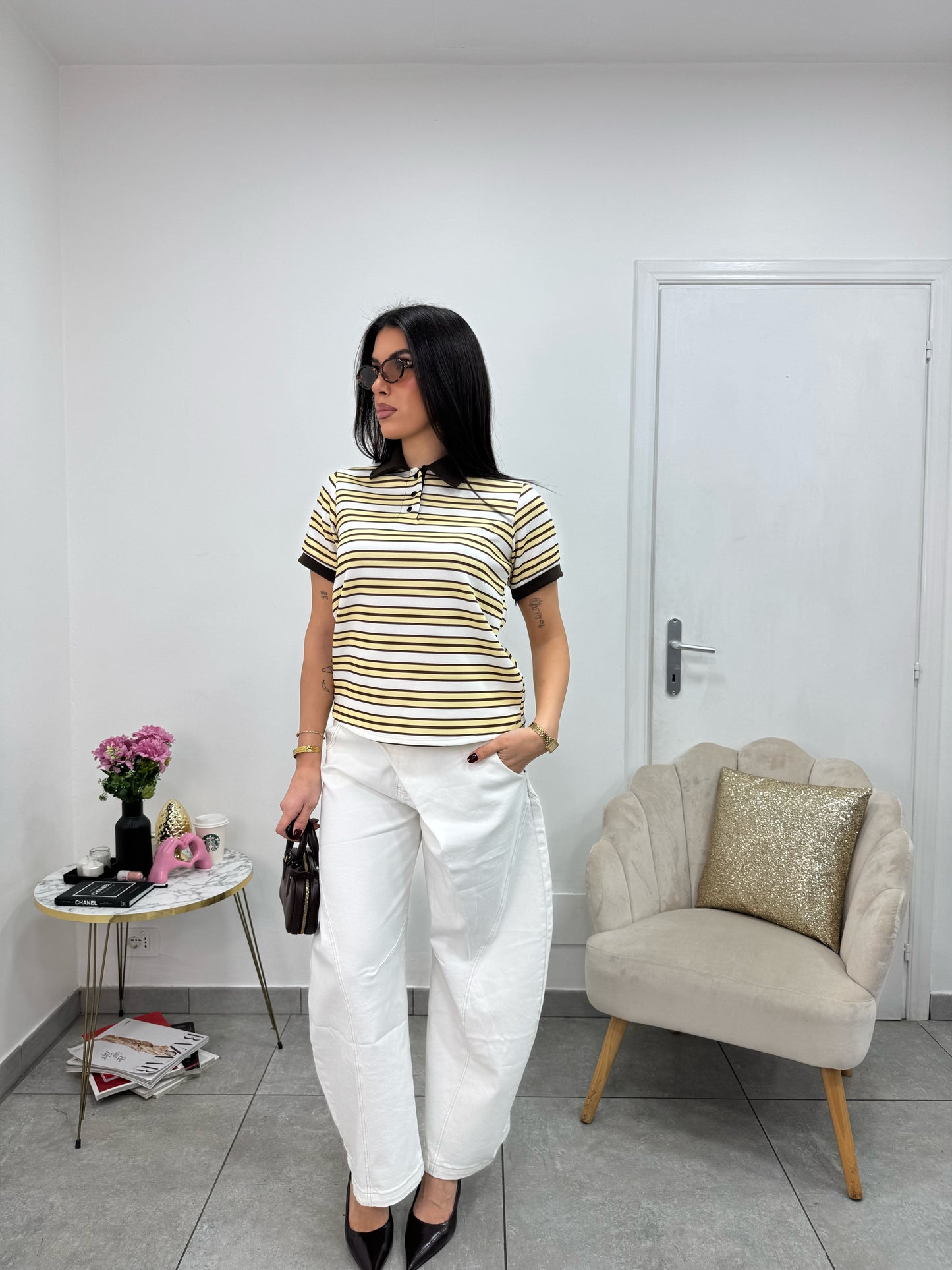 Maglia Polo Zoe Marrone Gialla