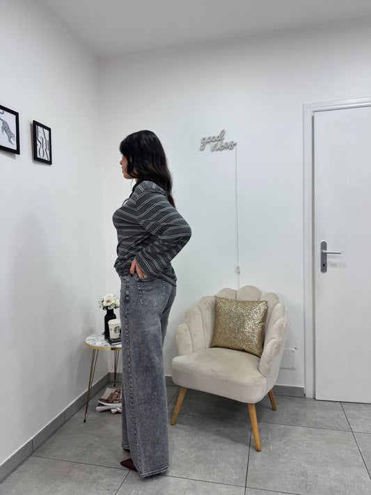 Polo Giselle Grigia Bianca