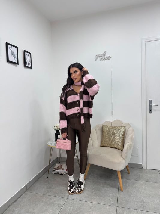 Cardigan Sciarpa Marrone Rosa