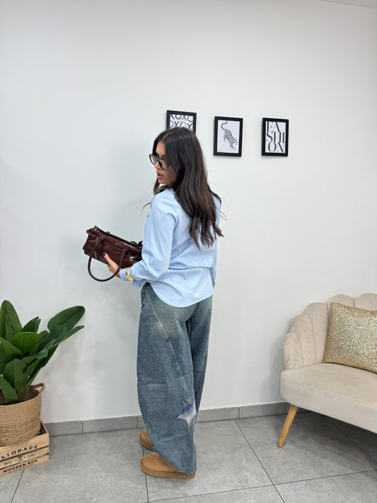 Camicia Cotone Celeste Chiaro