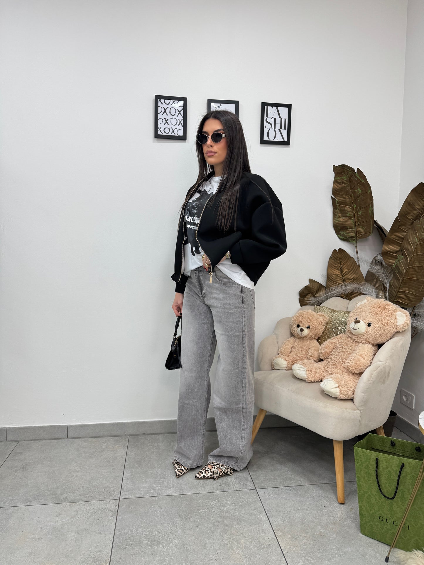 Jeans Wideleg Grigio