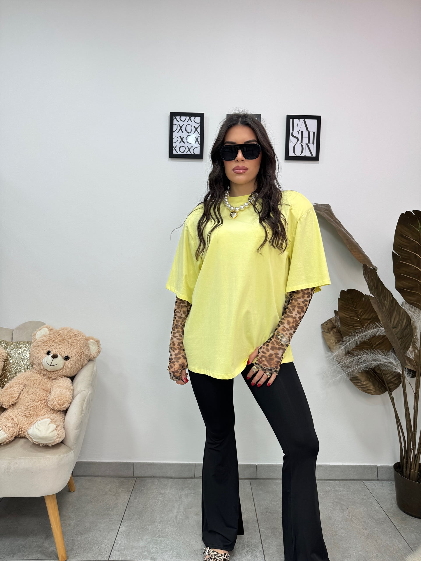 T-shirt Over Leopard Giallo