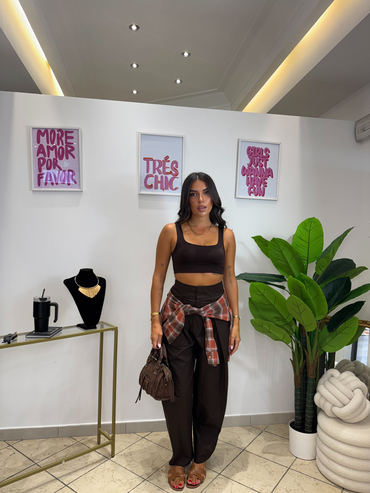Crop Top Basic Marrone