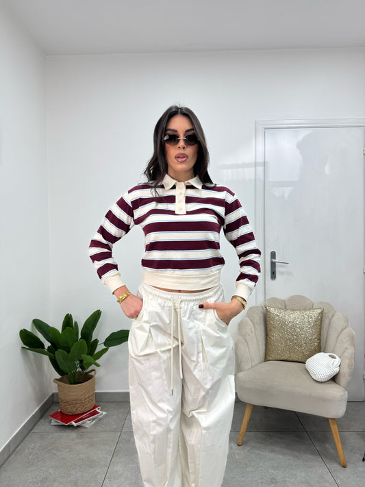Maglia Polo Righe Panna Bordeaux