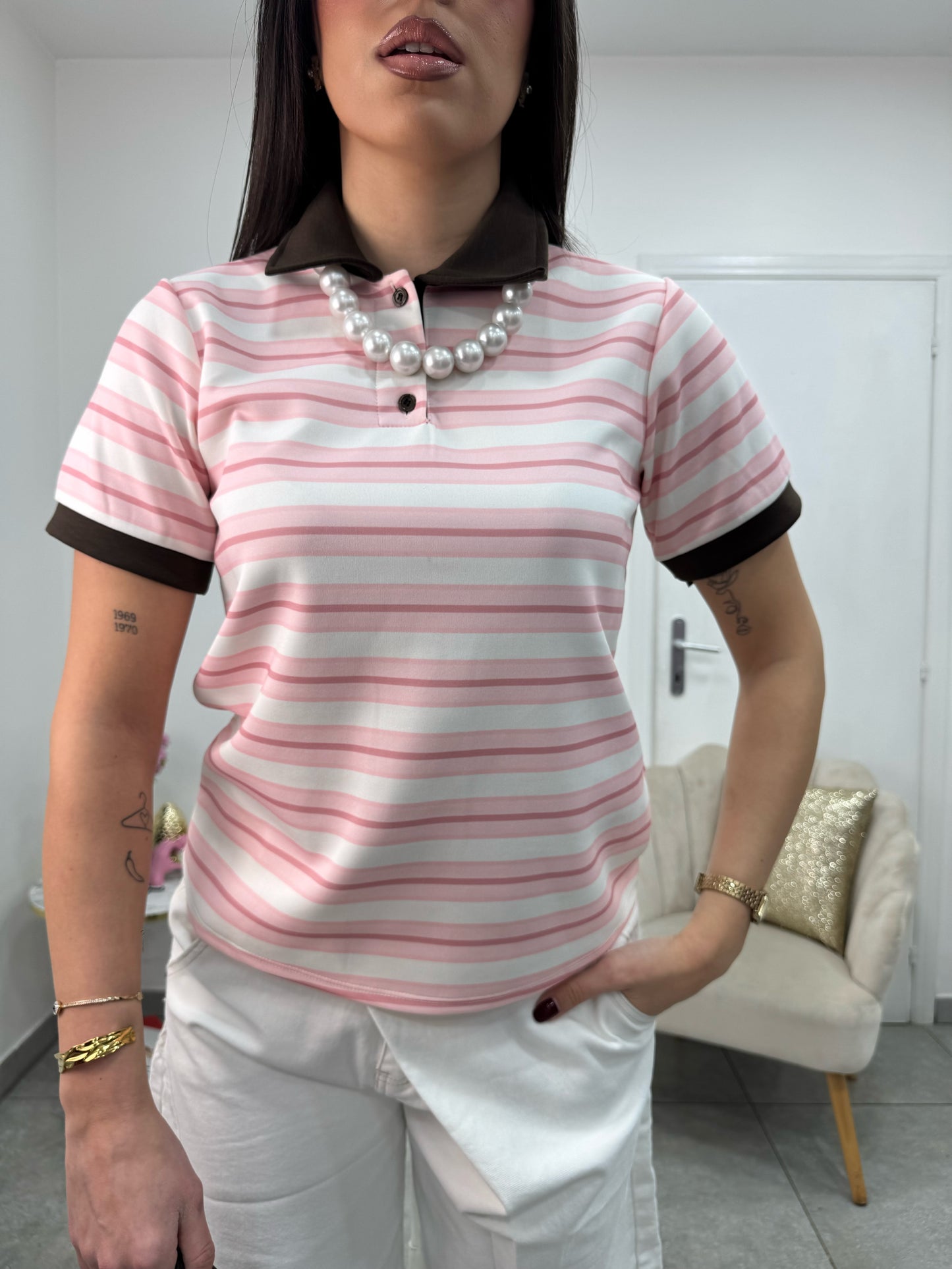 Maglia Polo Zoe Marrone Rosa