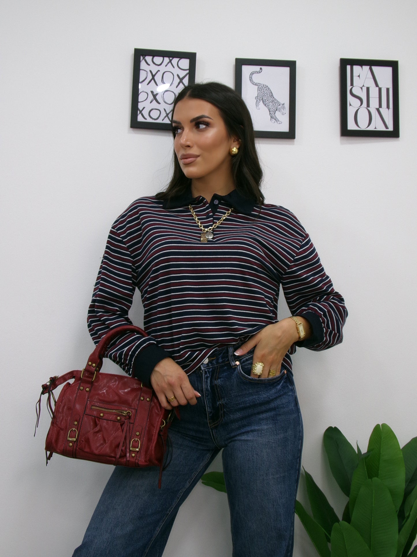 Polo Righe Blu Burgundy