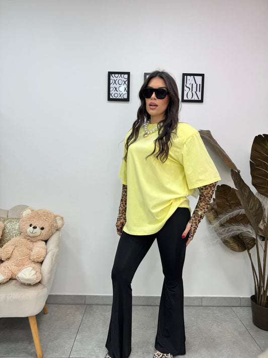 T-shirt Over Leopard Giallo