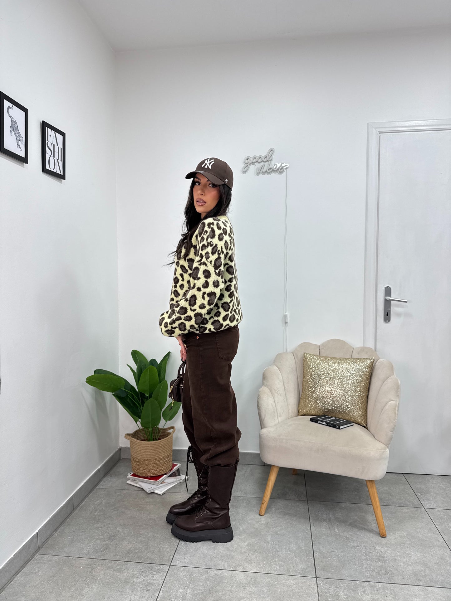 Pullover Leopard Giallo/Marrone