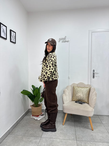 Pullover Leopard Giallo/Marrone