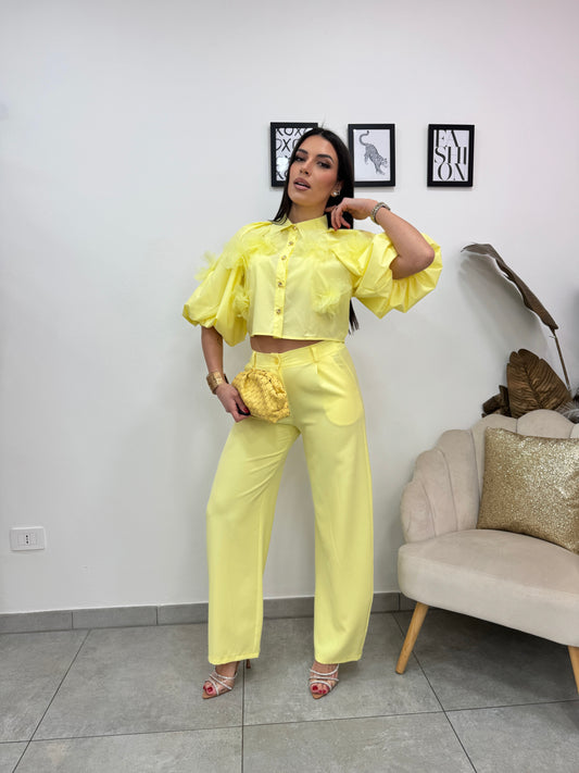 Camicia Crop Flowers Giallo