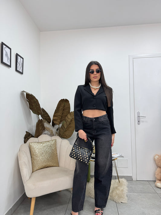 Blazer Eleganza Crop Nero