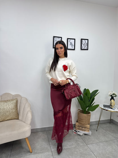 Gonna Raso Pizzo Bordeaux