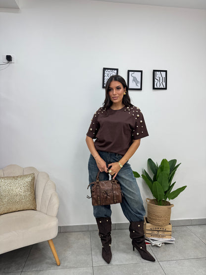 T-shirt Borchie Marrone