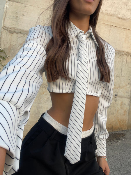 Camicia Crop Cravatta Righe