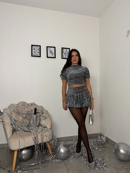 Crop Top Paillettes Silver