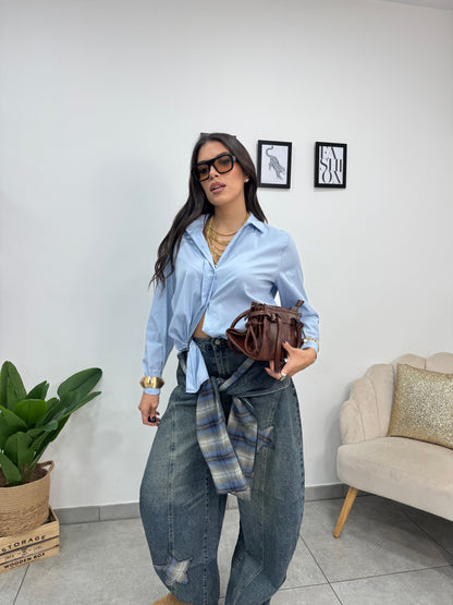 Camicia Cotone Celeste Chiaro