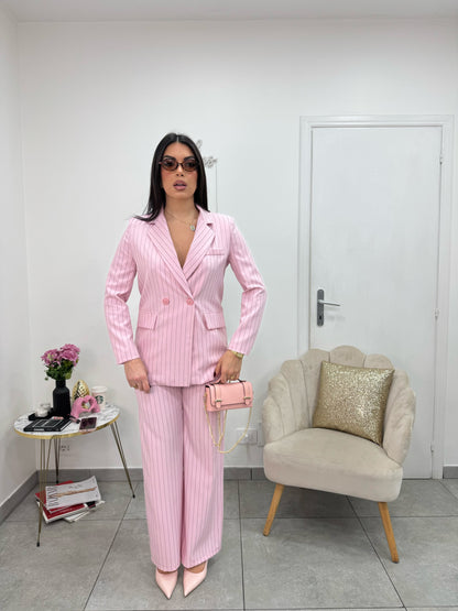 Giacca Gessata Doppiopetto Rosa