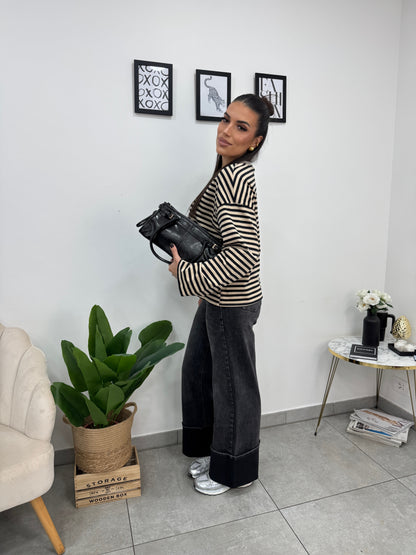 Maglia Righe Beige Nero