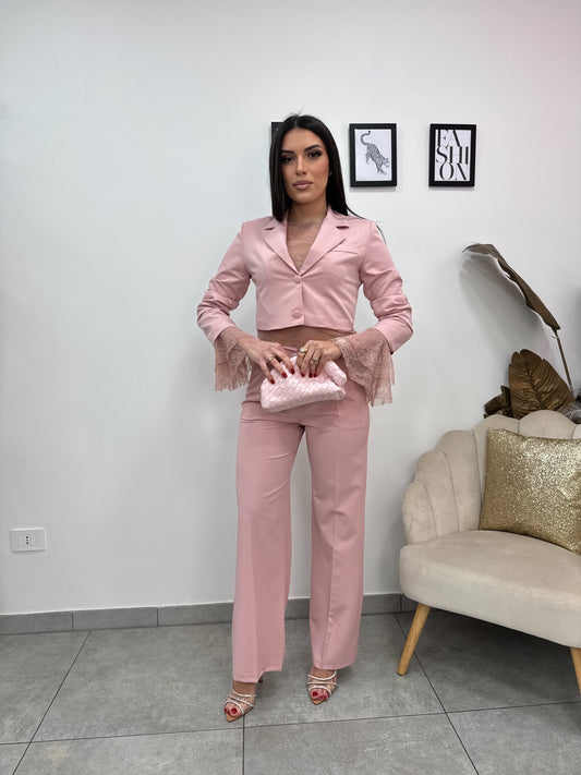 Blazer Eleganza Crop Rosa