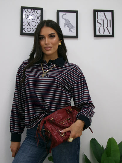 Polo Righe Blu Burgundy