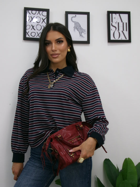 Polo Righe Blu Burgundy