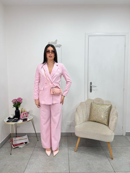 Giacca Gessata Doppiopetto Rosa