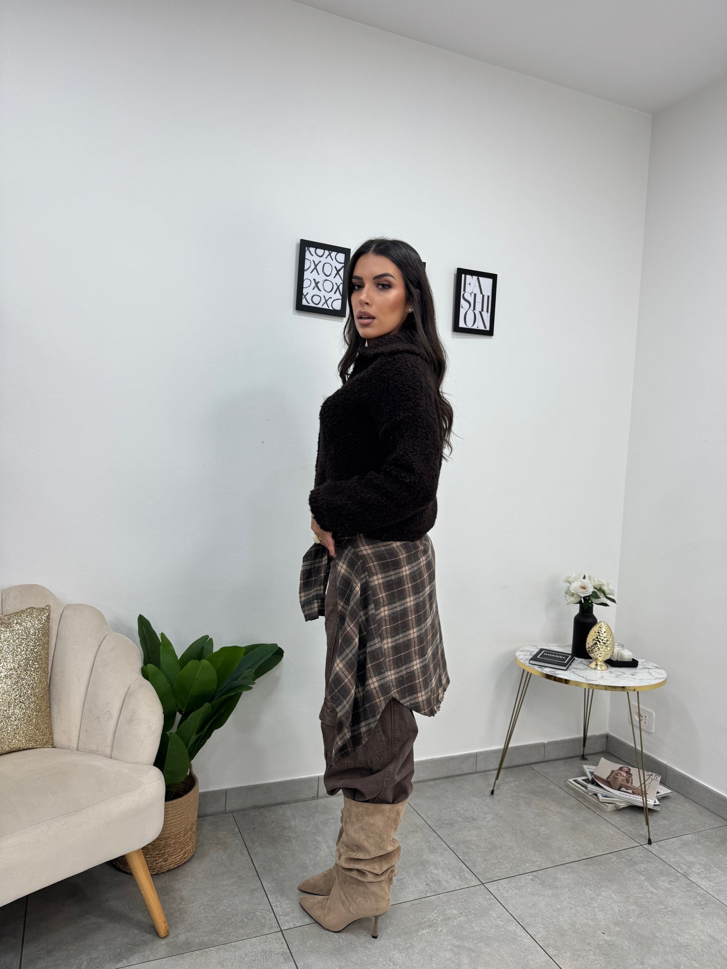 Cardigan Casual Marrone