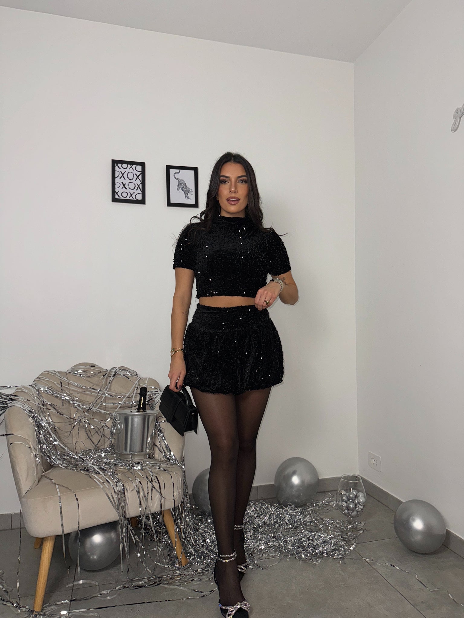 Crop Top Paillettes Black