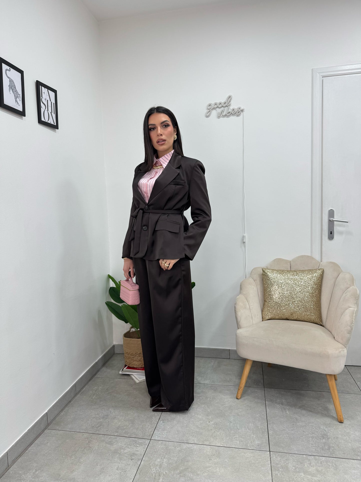Tailleur Satin Marrone