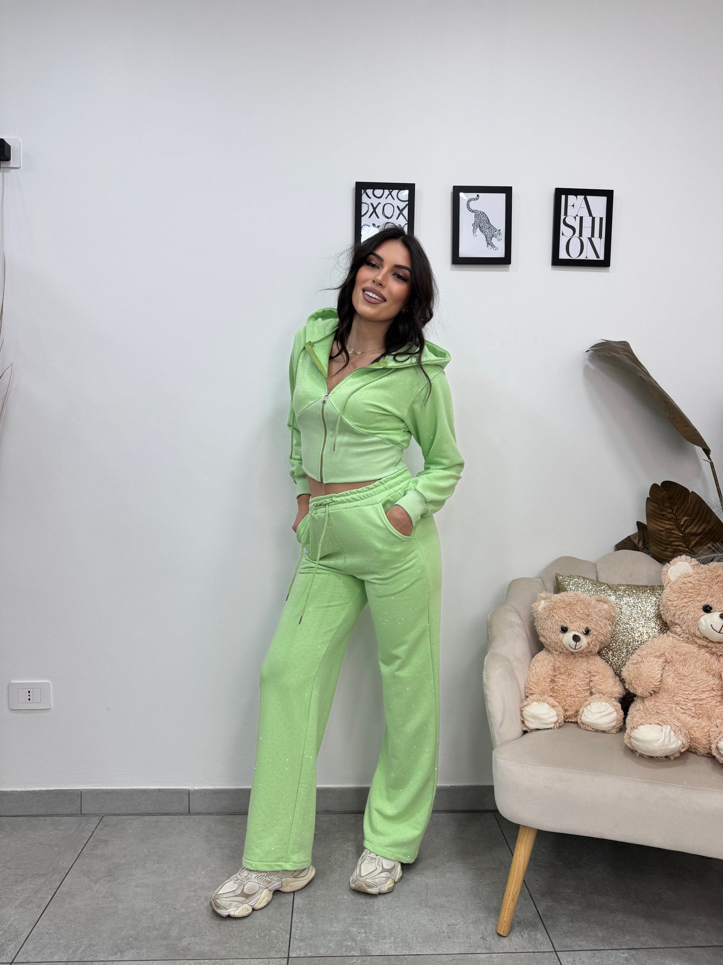 Cord Tuta Strass Verde