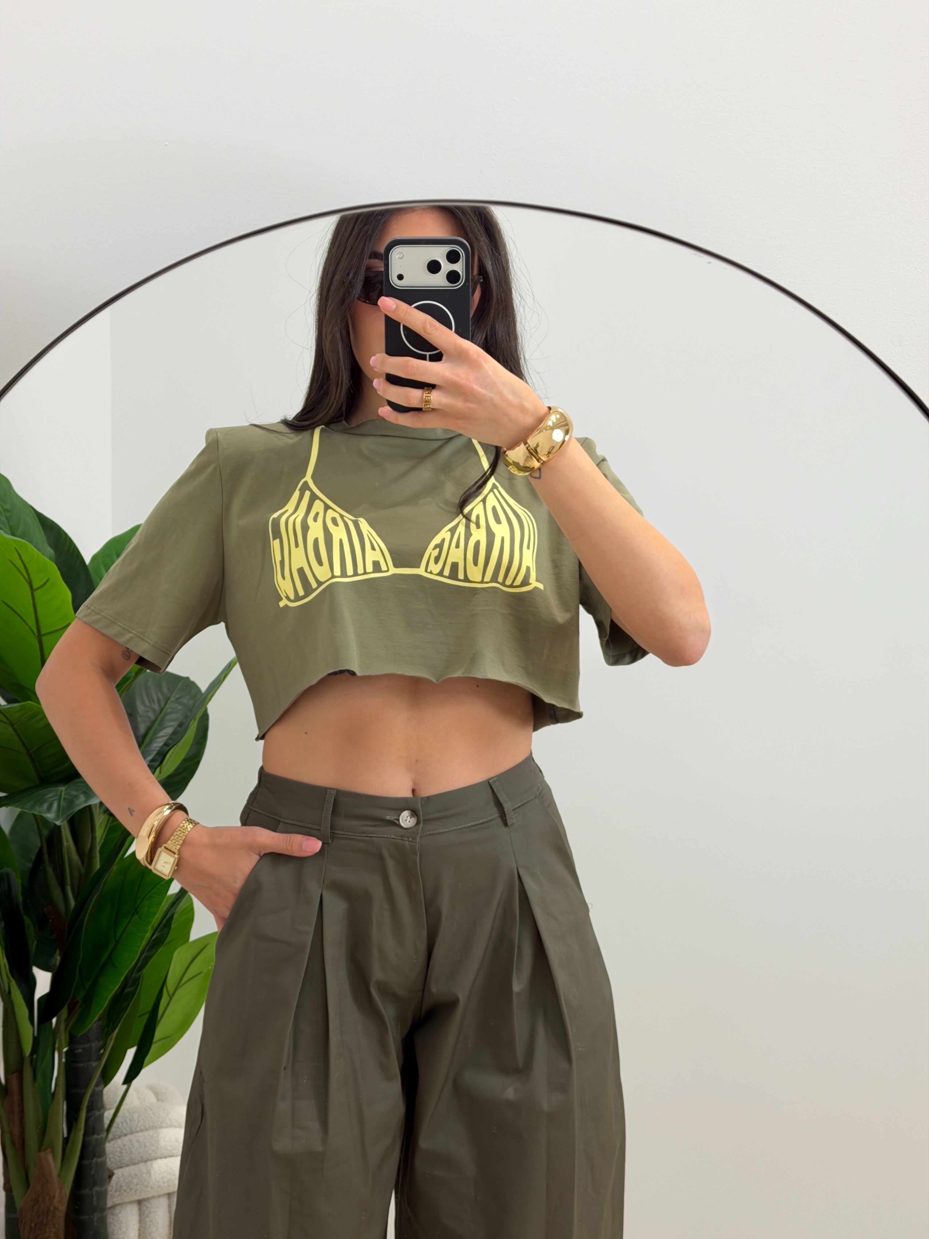 T-shirt Crop AirBag Verde/Giallo