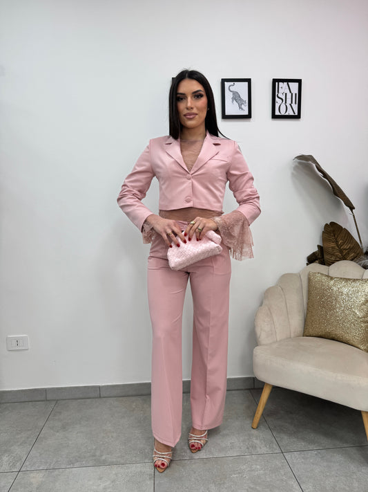 Blazer Eleganza Crop Rosa