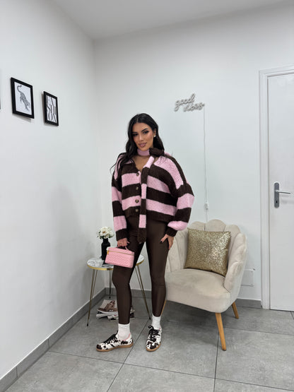 Cardigan Sciarpa Marrone Rosa