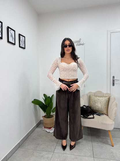 Crop Top Pizzo Panna