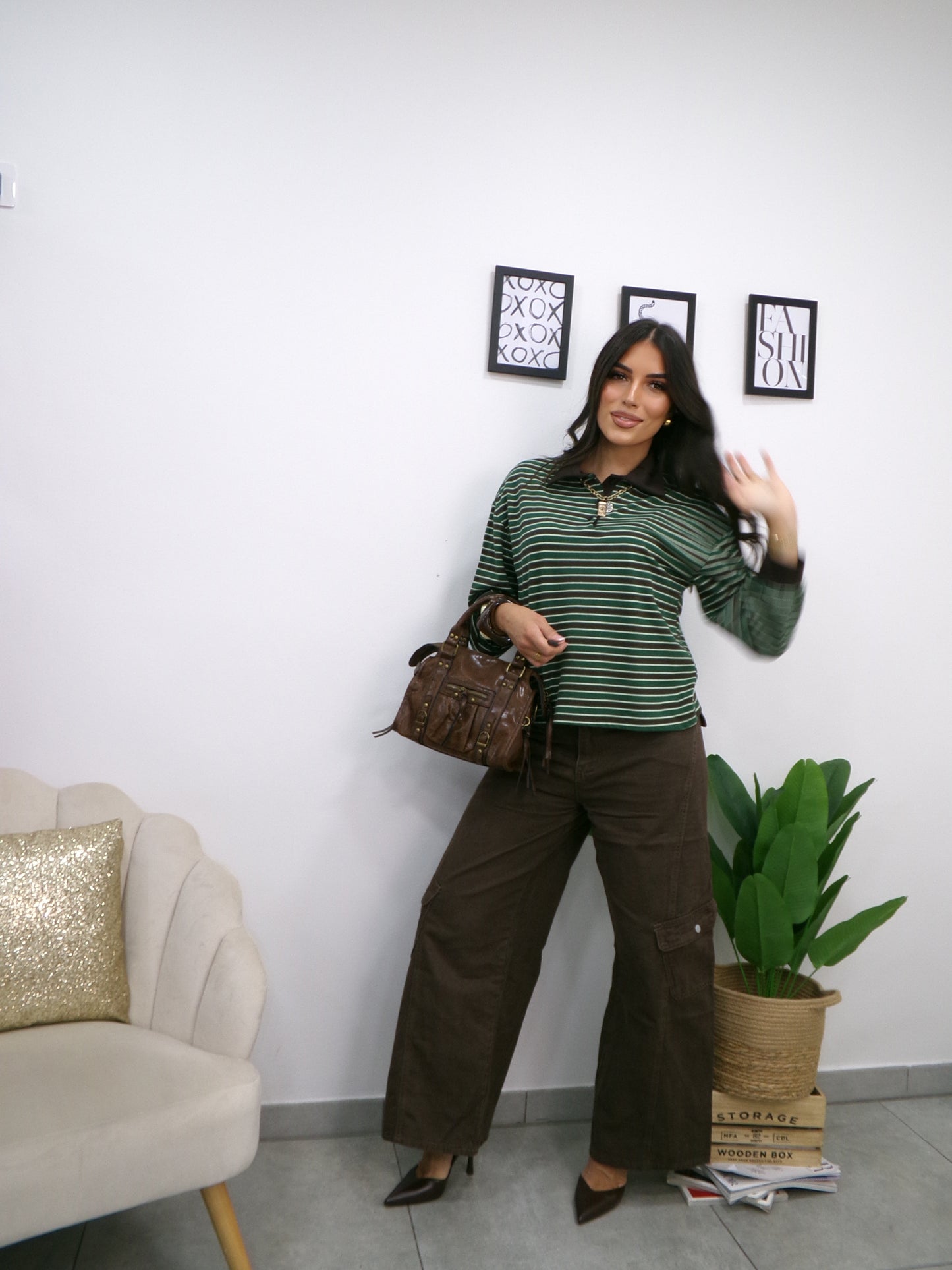 Polo Righe Verde Marrone