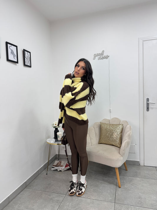 Cardigan Sciarpa Marrone Giallo