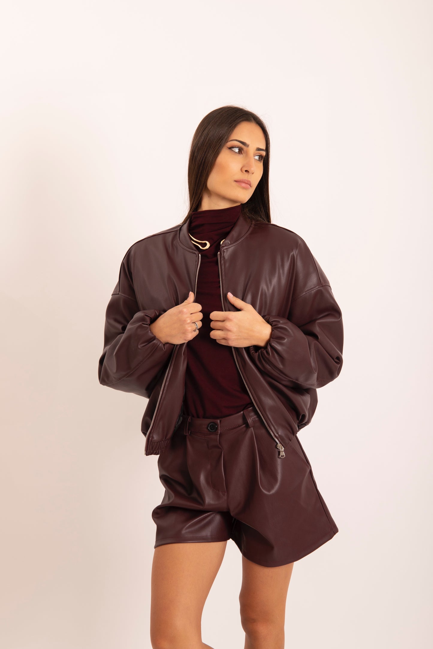 Pantaloncino Ecopelle Bordeaux