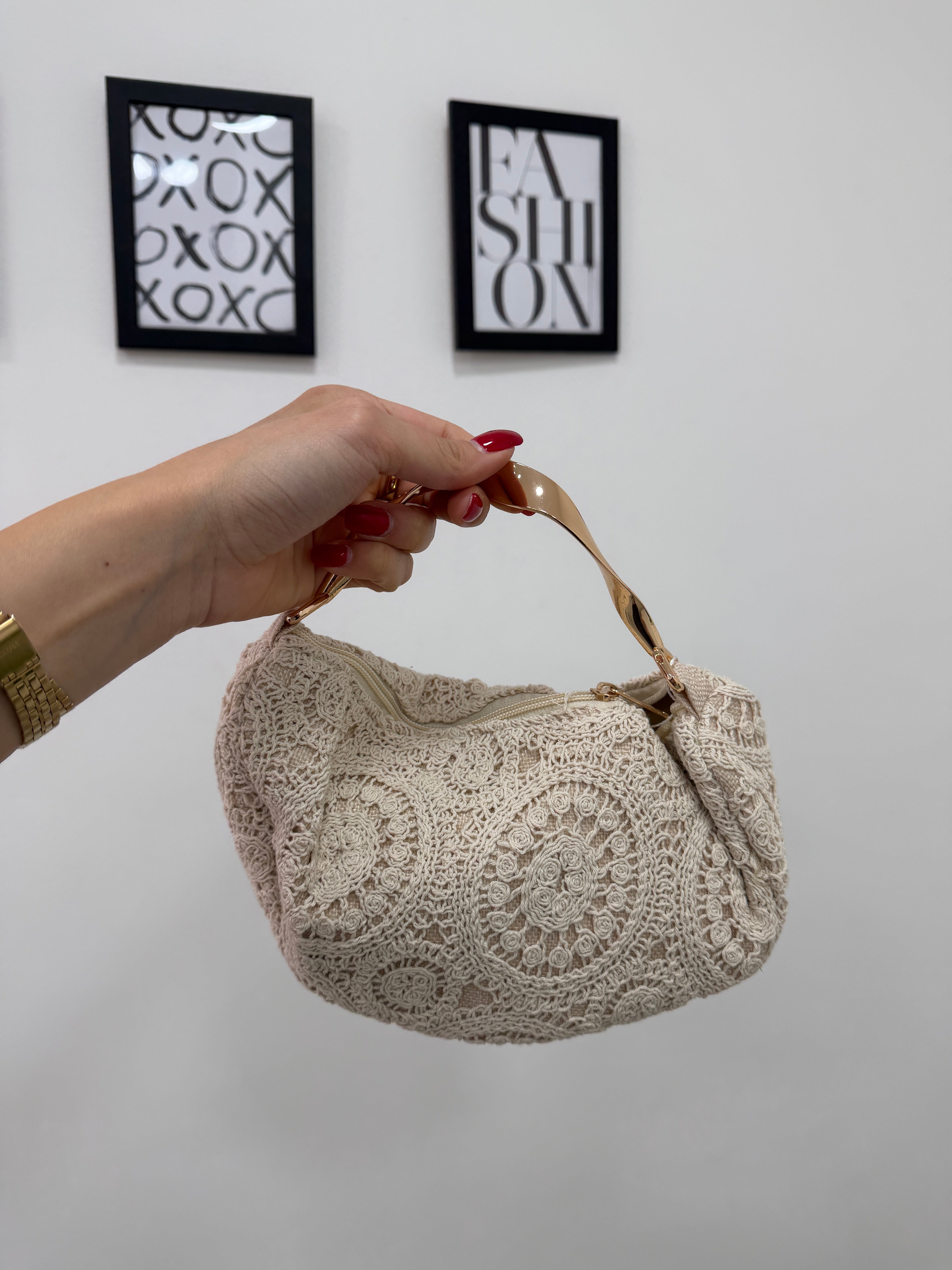 Pochette Gold Crochet Beige