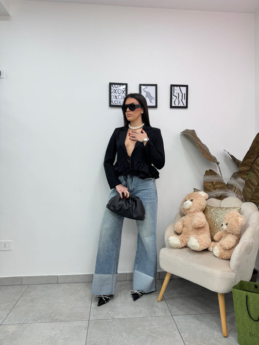Blazer Crop Rouches Nero