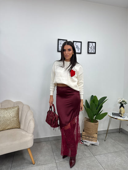 Gonna Raso Pizzo Bordeaux