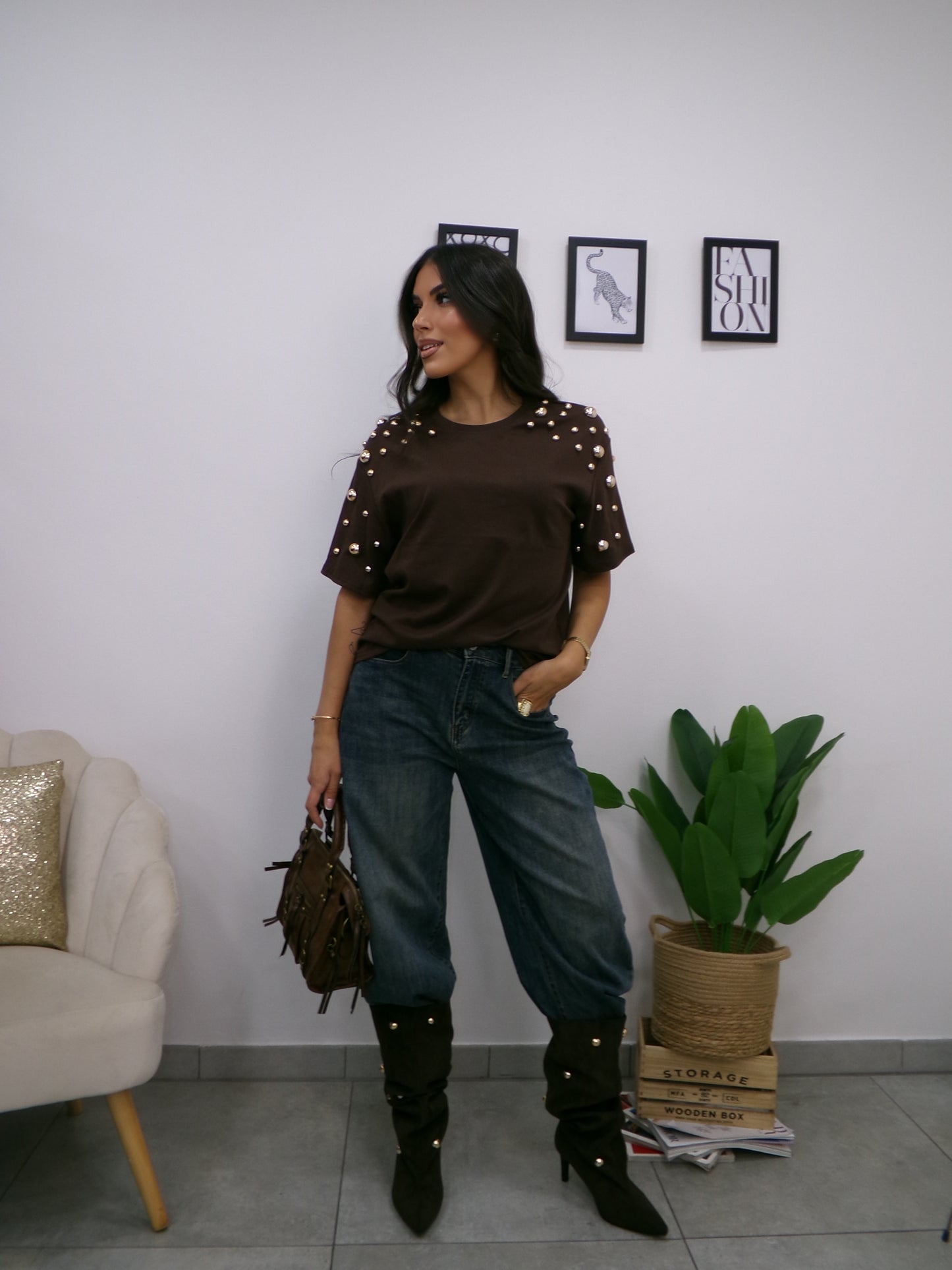 T-shirt Borchie Marrone