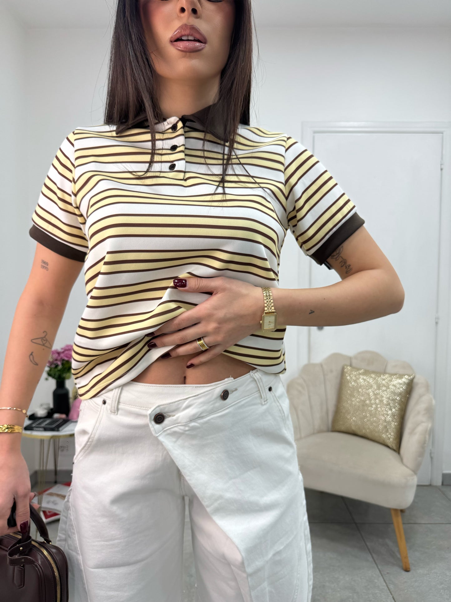 Maglia Polo Zoe Marrone Gialla